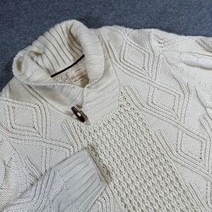 Weatherproof Vintage Sweater Mens Large White Shawl Collar Cable Knit Pullover